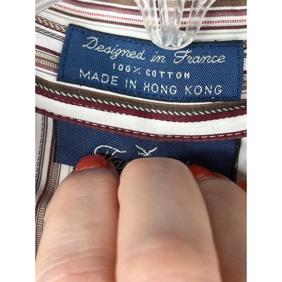 Faconnable women's striped button up shirt in pinks/tan, size M, EUC - Picture 3 of 10